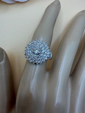 Silver-Tone Cluster Cocktail Ring with Clear Crystals